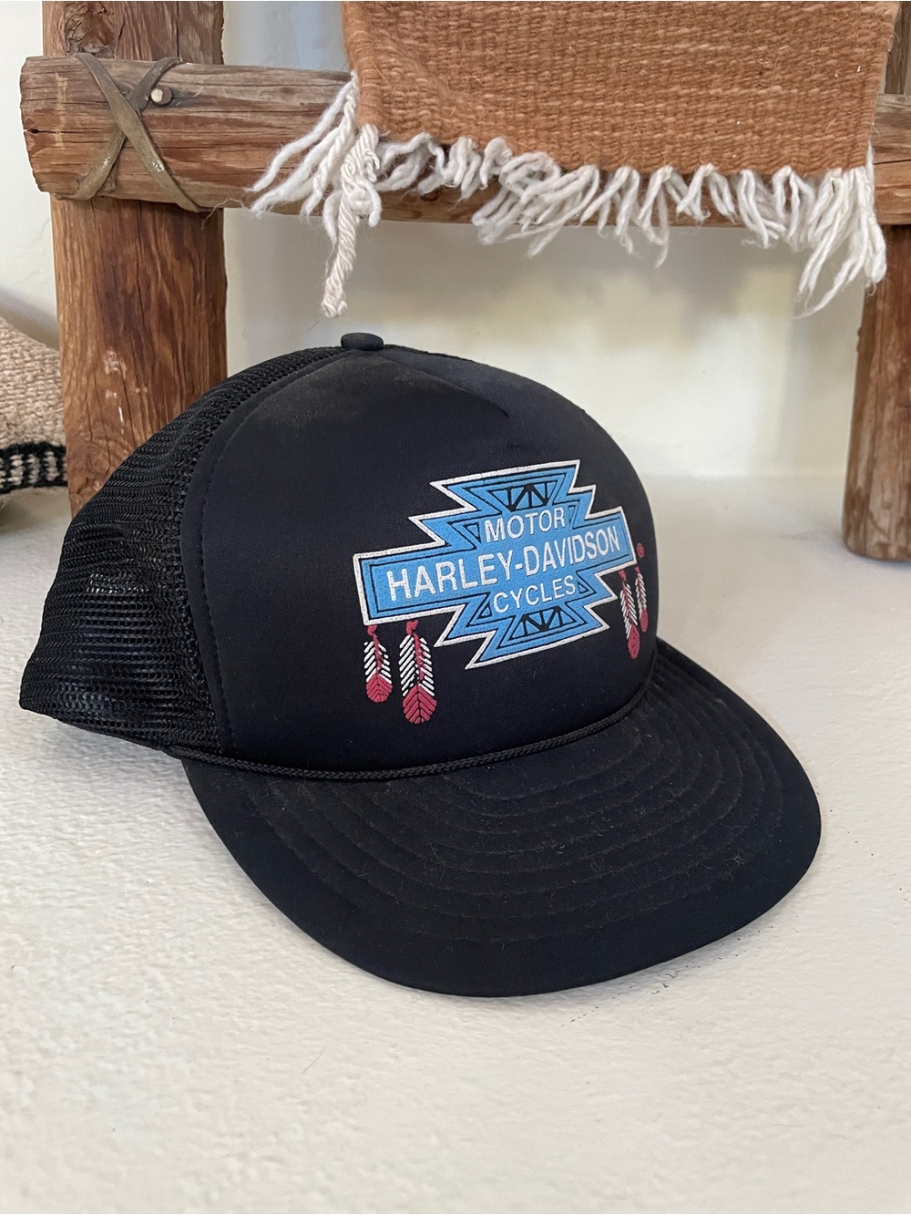 Harley-Davidson Black Hat with Blue Logo and Pink Accents